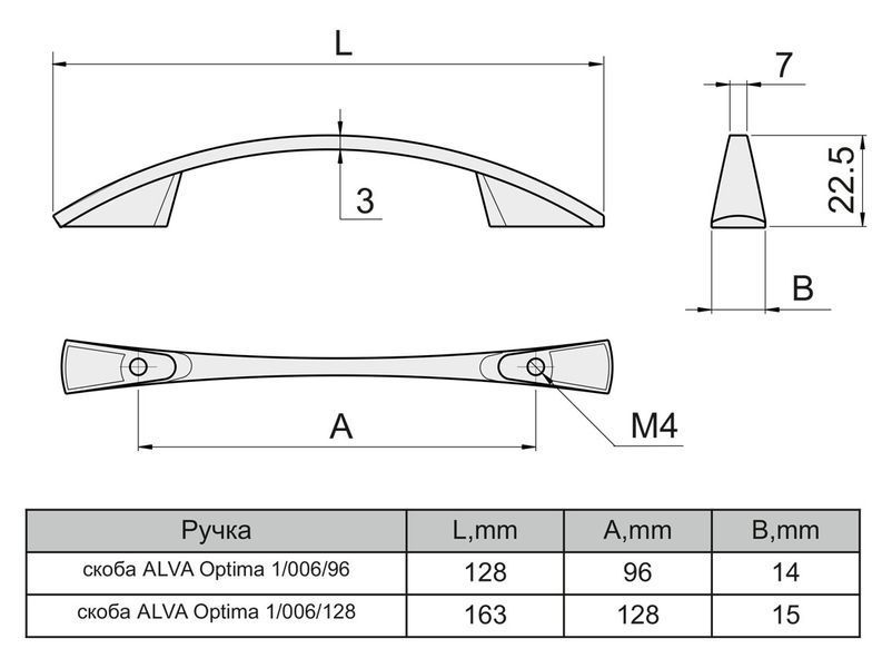 Ручка скоба ALVA Optima 1/006/96 матовый хром (аналог UN9008/96) 137214 фото