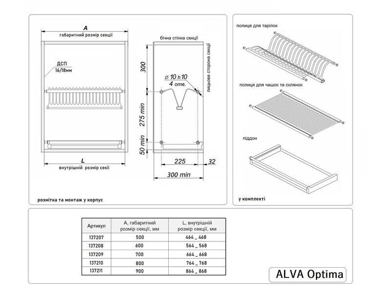 Посудосушитель Т5 фасад 800 ALVA Optima нержавеющая сталь (2 полки и 1 поддон) 137210 фото